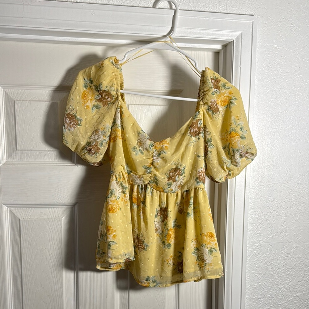 Floral Yellow Puff Sleeve Top